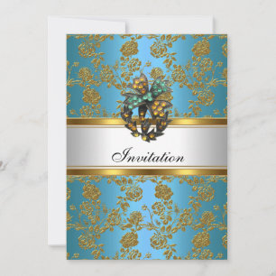 Invitation Elegant Classy Or Turquoise Bleu Floral