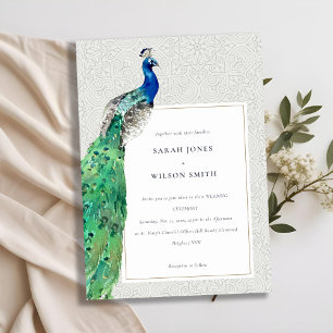 Invitation Elégant Classy Ornate Aquarelle Peacock Mariage