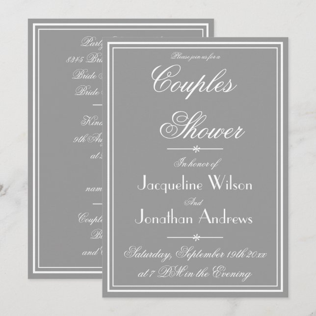 Invitation Elégant Classy Personnalisé Couples Simple Douche  (Devant / Derrière)