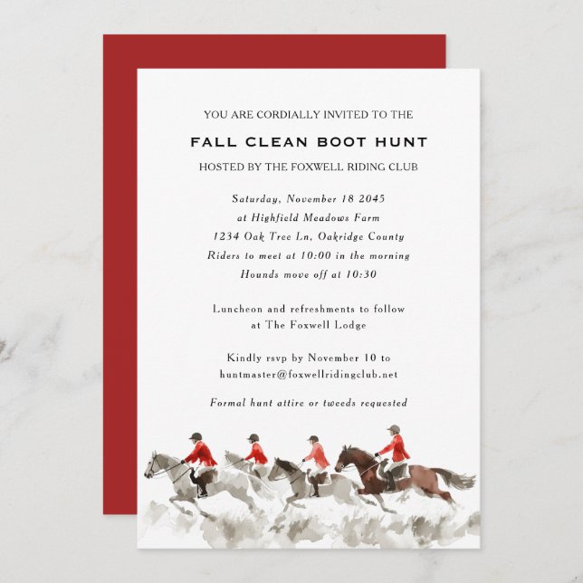 Invitation Elegant Clean Boot Hunt Fox Hunting Equestrian (Devant / Derrière)