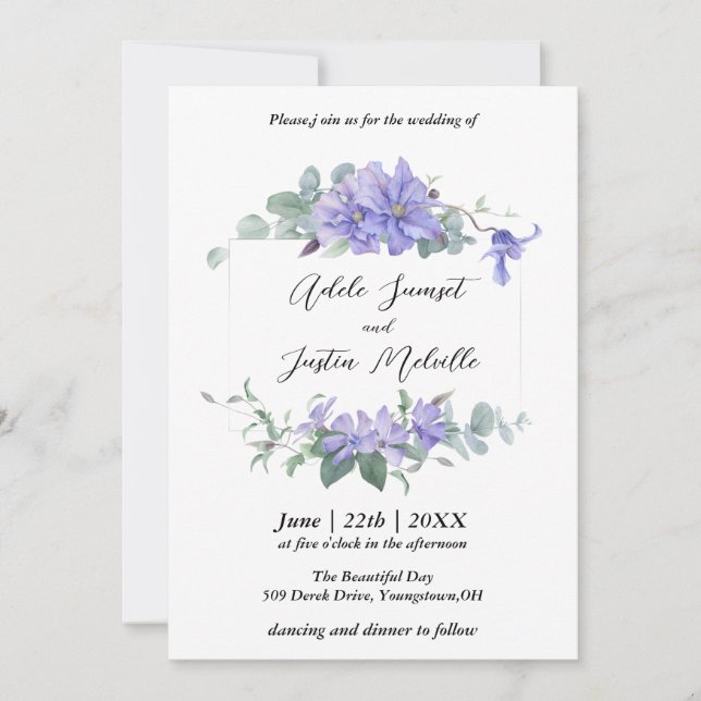 Invitation Élégant clematis cadre Mariage (Devant)