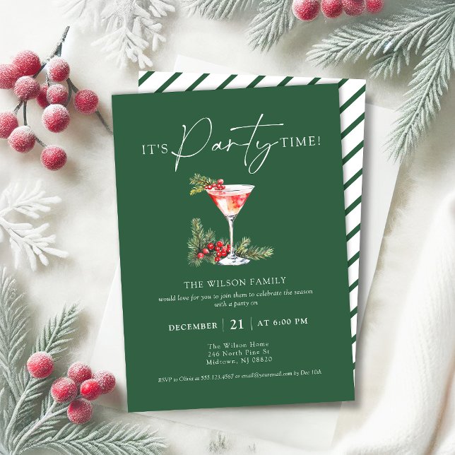 Invitation Élégant cocktail d'aquarelle Noël (Créateur téléchargé)