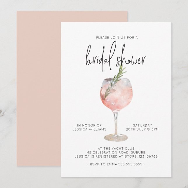 Invitation Élégant Cocktail rose Fête des mariées de Brunch B (Devant / Derrière)