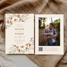 Élégant Code QR Aquarelle Florale Photo Mariage
