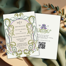 Élégant Code QR Art Nouveau Floral Mariage Vintage