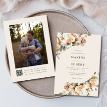 Élégant Code QR Botanique Floral Photo Mariage