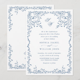 Invitation Élégant code QR de mariage à cadre floral orné fra