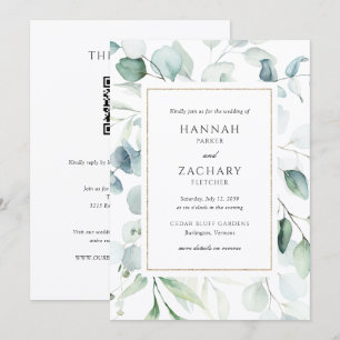 Invitation Élégant Code QR de Mariage à l'Aquarelle Verte