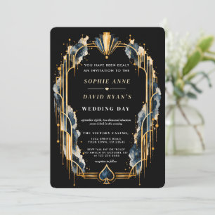 Invitation Élégant Code QR de mariage de casino Art Déco doré