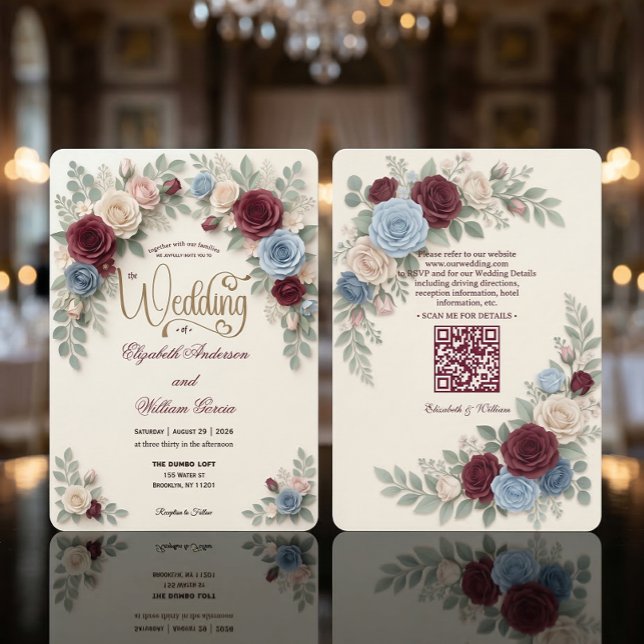Invitation Élégant Code QR Fleurs Modernes Tout En Un Mariage (Créateur téléchargé)