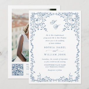 Invitation Élégant code QR Mariage de cadre Floral Ornate fra