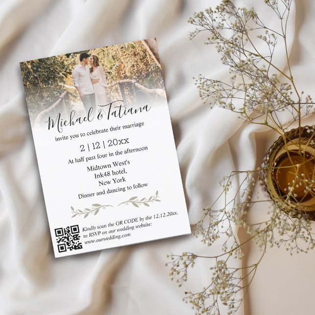 Invitation élégant code qr minimum mariage photo rsvp (Créateur téléchargé)
