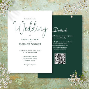 Invitation Élégant code QR moderne Emerald Green Mariage