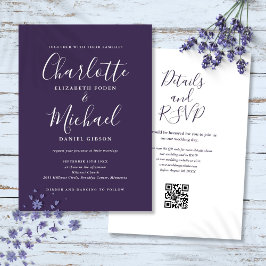 Invitation Élégant Code QR Moderne Violet Mariage Script