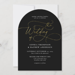 Invitation Élégant Code QR Or Noir Mariage Arch Tout en Un