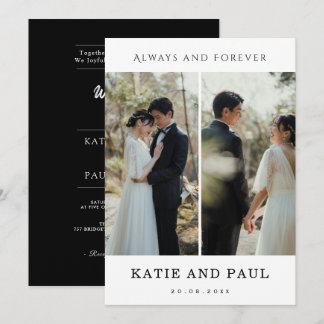 Invitation Elegant Collage 2 Photo Modern Black Chic Wedding 