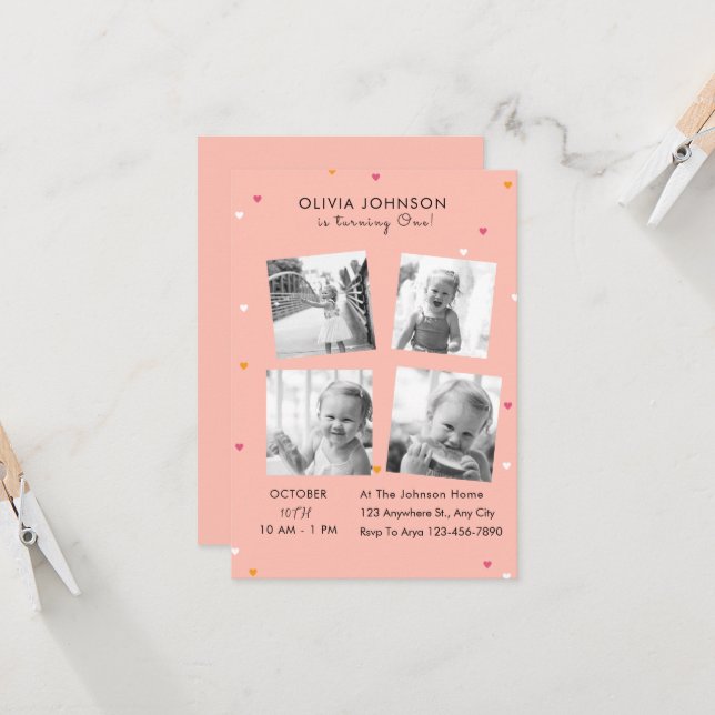Invitation Elégant Collage photo fête d'anniversaire (Devant/Arrière en situation)