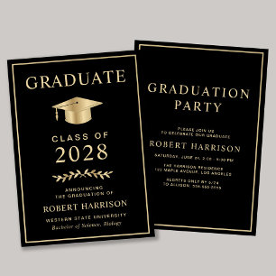 Invitation Elegant College Black Gold Party