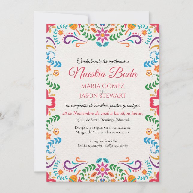 Invitation Elegant Colorful Floral Fiesta Spanish Wedding (Devant)