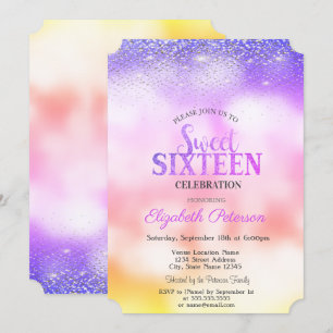 Invitation Elégant Confetti moderne, Bokeh Ombre Sweet 16