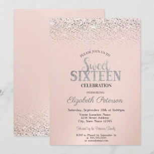 Invitation Élégant Confetti Sweet moderne 16