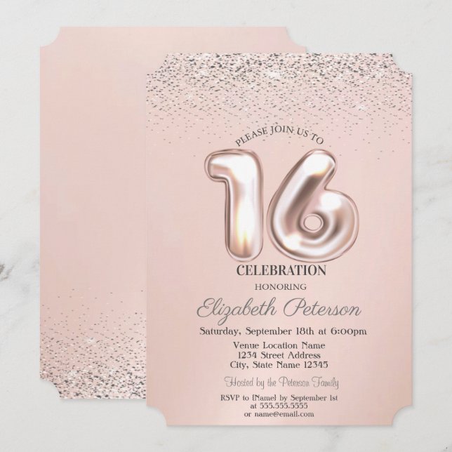 Invitation Élégant Confetti Sweet tendance 16 (Devant / Derrière)
