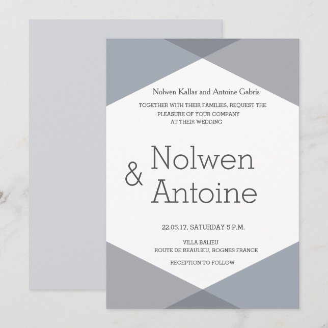 Invitation Elégant cool moderne lilas gris mariage géométriqu (Devant / Derrière)