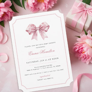 Invitation Élégant Coquette Rose Bow Girl Baby shower