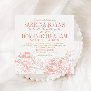 Invitation Elegant Coral and Gold Floral Peony Wedding