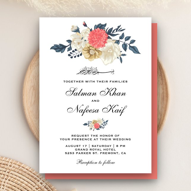 Invitation Élégant Coral Floral Mariage musulman musulman isl (Créateur téléchargé)