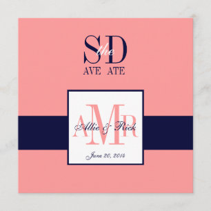 Invitation Elegant Coral Navy Enregistrer la date Annonce