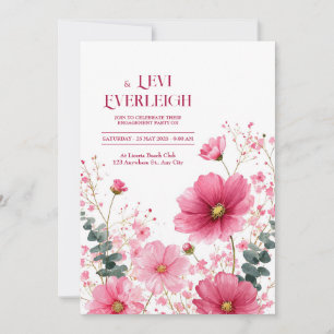 Invitation Élégant Cosmos Rose Eucalyptus Aquarelle