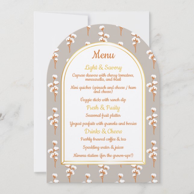 Invitation Elégant coton Floral Arch Menu Baby shower (Devant)