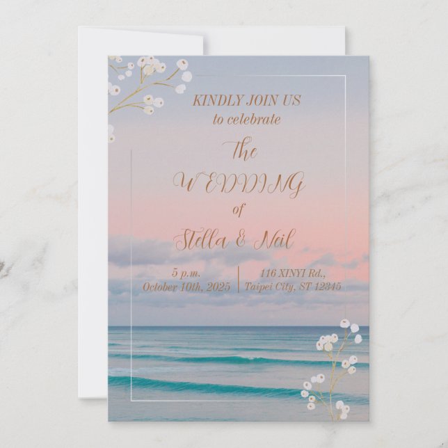 Invitation Elégant coucher de soleil Blue Ocean Beach Mariage (Devant)