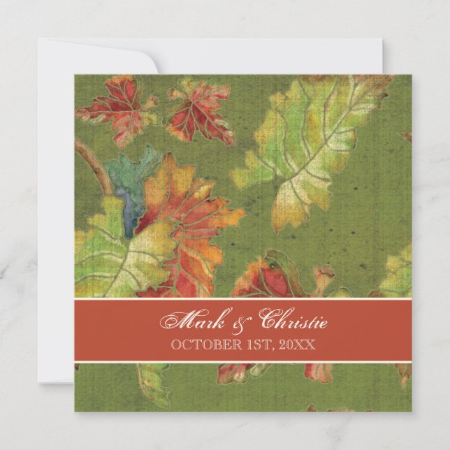 Invitation Elégant couleur riche Autumn Graphe Leaf Feuilles  (Devant)