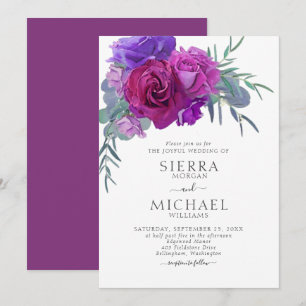 Invitation Elégant couleur violet Mariage botanique fleuri
