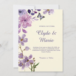 Invitation Elégant couleur violet Mariage floral