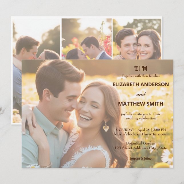 Invitation Elégant couple portrait rustique 4 mariage photo (Devant / Derrière)