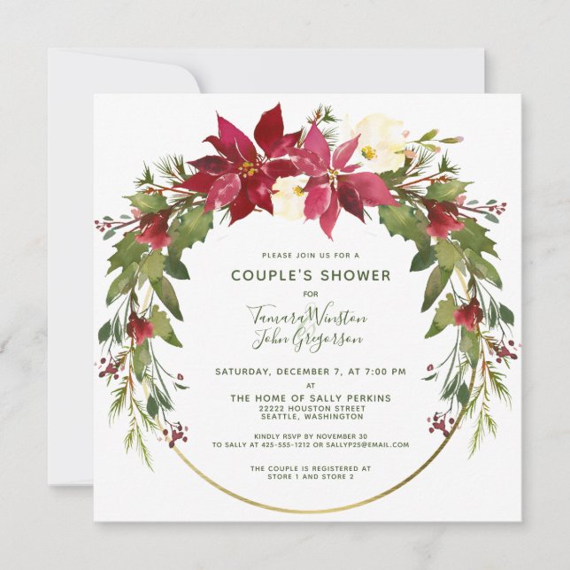 Invitation Élégant Couples de Noël Floral Personnalisé Douche (Devant)