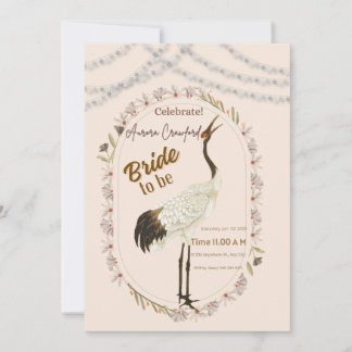 Invitation Elegant Crane Floral Border Bridal Shower Invitati