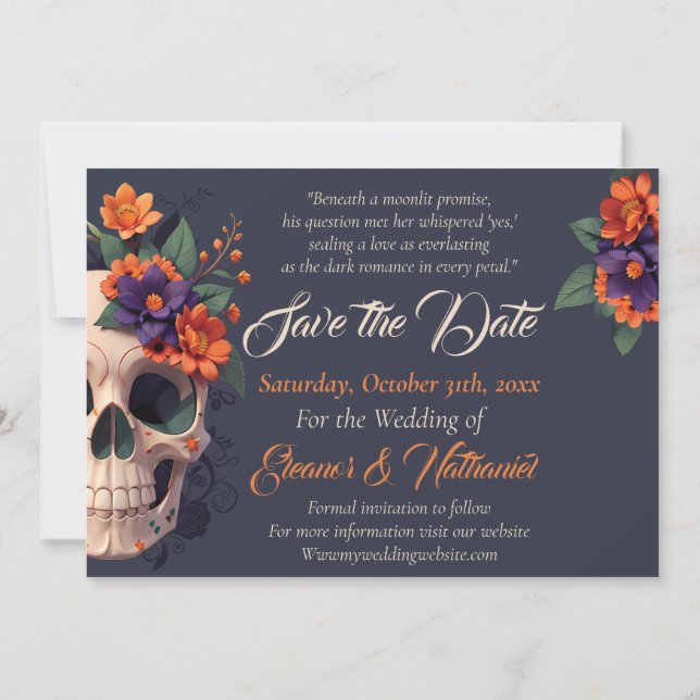 Invitation Élégant crâne floral gothique 3D Enregistrer la da (Dos)