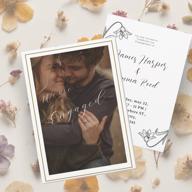 Invitation élégant crémeux moderne photo floral (elegant creamy modern photo floral invitation)