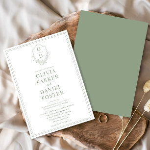 Invitation Élégant Crest Sage Vert minimaliste Mariage modern