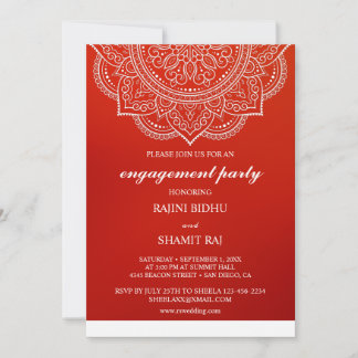 Invitation Élégant Crimson Paisley Indian Engagement Party