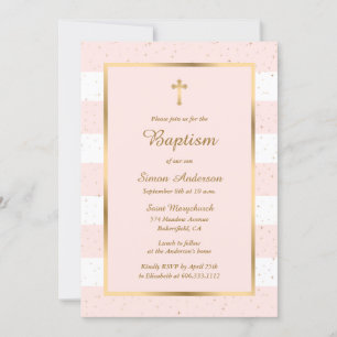 Invitation Élégant Croix d'or rose moderne Starry Baptism