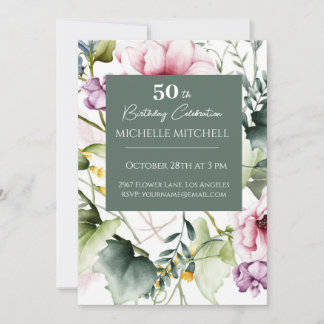 Invitation Elégant Custom Floral 50e anniversaire