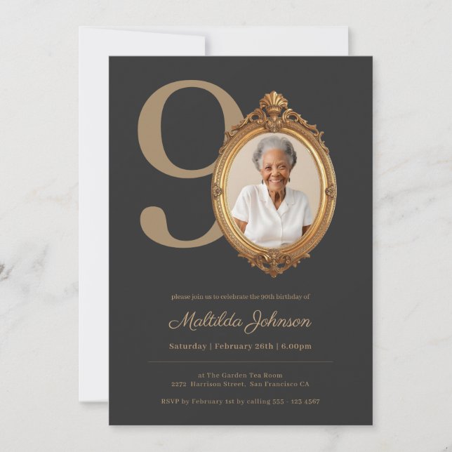 Invitation Elegant Custom Photo Gold 90th Birthday  (Devant)