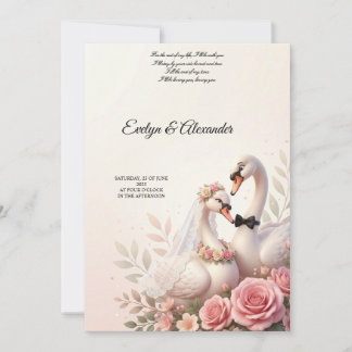 Invitation Élégant Cygne 3D Mariée et Marié Floral Rose Pâle