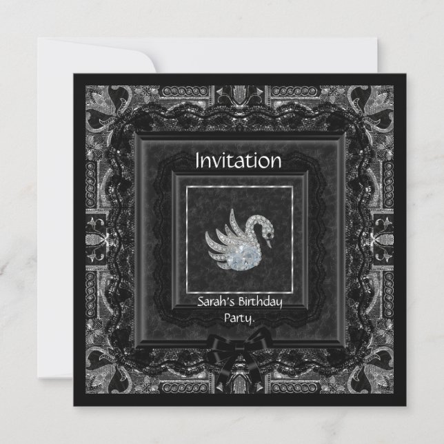 Invitation Elégant cygne en dentelle noire Brocade 2 (Devant)