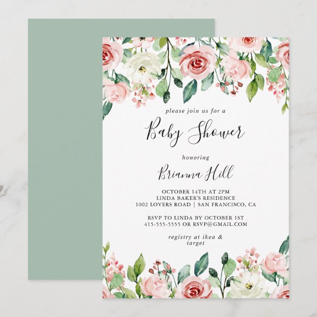 Invitation Élégant Dainty Baby shower floral d'automne (Devant / Derrière)